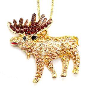 Brown MOOSE Elk Deer Pendant Necklace